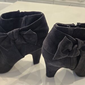 Rampage Black Suede Bow Ankle Booties